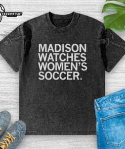 Alt Text: Original Madison Watches Women's Soccer Washed T-Shirt in soft cotton, featuring a stylish soccer graphic design.
