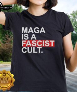 Original Maga Is A Fascist Cult Ice Ladies Tee featuring bold graphics and a unique design for political statement wear.