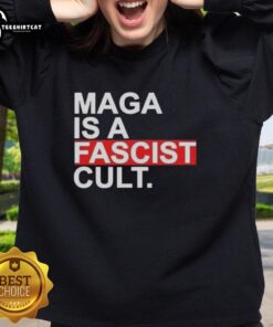 Original Maga Is A Fascist Cult Ice Sweatshirt featuring bold text on a stylish, cozy design for political statement wear.