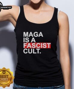 Original Maga Is A Fascist Cult Ice Tank Top featuring bold text design on a stylish tank for political statement wear.
