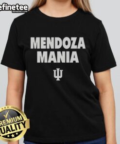 Alt Text: Original Mendoza Mania Indiana Hoosiers logo ladies tee featuring vibrant colors and stylish design for fans.