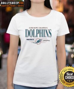 Vintage ladies tee featuring Original Miami Dolphins Super Bowl Champions VII VIII design in vibrant colors.