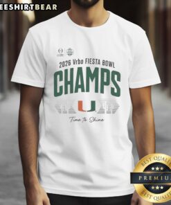 Alt Text: Original Miami Hurricanes 2026 Fiesta Bowl Champs T-Shirt featuring vibrant team colors and logo, perfect for fans.