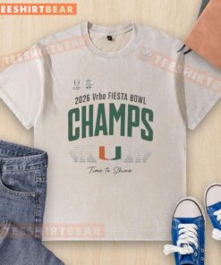 Alt Text: Original Miami Hurricanes 2026 Fiesta Bowl Champs washed t-shirt featuring vibrant team colors and logo.