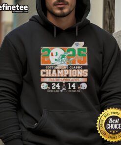 Original Miami Hurricanes beat Ohio State Buckeyes 25-14, Cotton Bowl Champions 2025 hoodie featuring team helmet design.