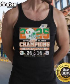 Original Miami Hurricanes Cotton Bowl champions tank top featuring score vs Ohio State Buckeyes 25-14, 2025.