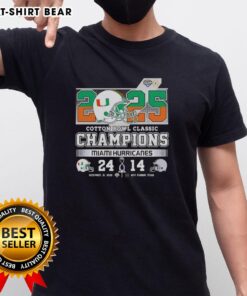 Original Miami Hurricanes Beat Ohio State Buckeyes Cotton Bowl Classic 2025 T-Shirt featuring vibrant team graphics.