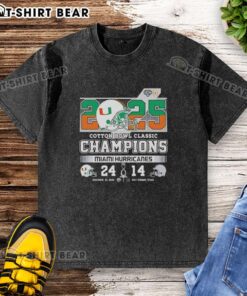 Original Miami Hurricanes vs Ohio State Buckeyes Cotton Bowl Classic 2025 washed t-shirt featuring team logos and vibrant colors.