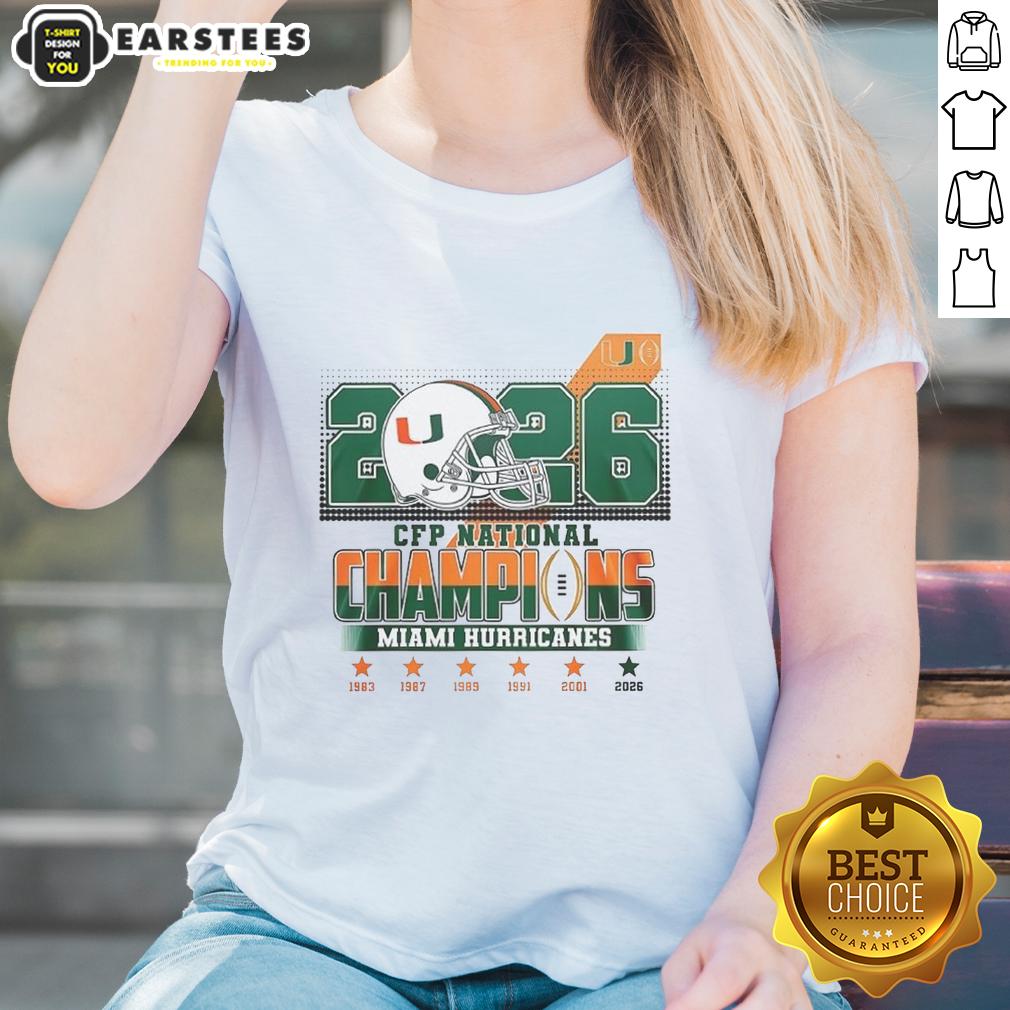 original-miami-hurricanes-cfp-national-champions-2026-helmet-ladies-tee Alt Text: Original Miami Hurricanes CFP National Champions 2026 helmet design on a stylish ladies tee shirt.