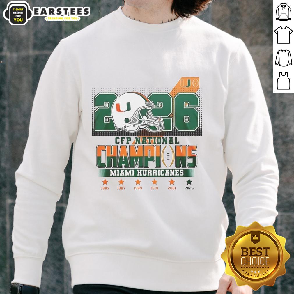original-miami-hurricanes-cfp-national-champions-2026-helmet-sweatshirt Alt Text: Original Miami Hurricanes CFP National Champions 2026 helmet sweatshirt featuring team colors and logo.