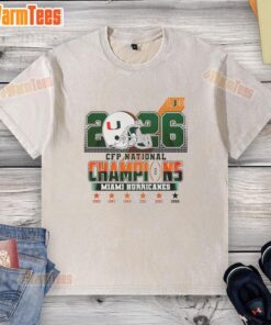 Original Miami Hurricanes CFP National Champions 2026 washed t-shirt featuring team logo and vintage design.