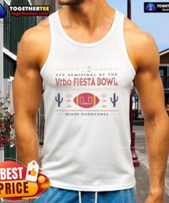 Original Miami Hurricanes CFP Semifinal tank top at the Vrbo Fiesta Bowl 2026, featuring vibrant team colors and logo.
