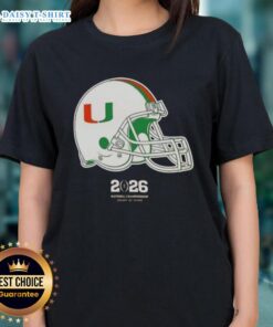 Original Miami Hurricanes Football 2026 National Championship Helmet Ladies Tee featuring vibrant team colors.