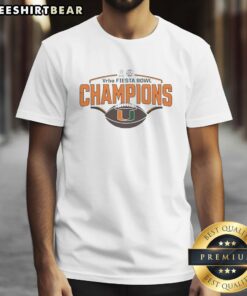 Original Miami Hurricanes Football Fiesta Bowl Champions CFP 2026 T-Shirt featuring vibrant team colors and logo design.