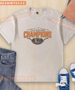 Original Miami Hurricanes Football Fiesta Bowl Champions CFP 2026 washed t-shirt featuring bold team graphics.