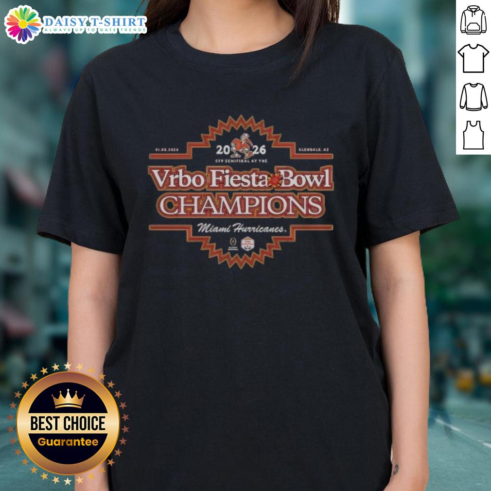 Original Miami Hurricanes Football Team 2026 Vrbo Fiesta Bowl Champions Ladies-Tee Original Miami Hurricanes Football Team 2026 Vrbo Fiesta Bowl Champions Ladies Tee featuring team logo and vibrant colors.