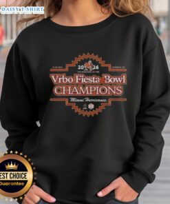 Alt Text: Original Miami Hurricanes Football Team 2026 Vrbo Fiesta Bowl Champions sweatshirt featuring team colors and logo.