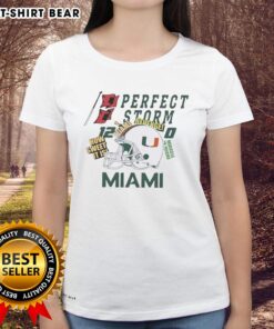 Original Miami Hurricanes Helmet tee for ladies, featuring 'Perfect Storm Revenge' design, perfect for fans.