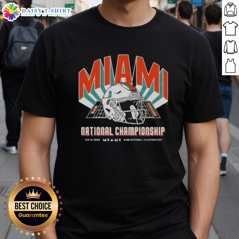 Original Miami Hurricanes Team 2026 CFP National Championship Game Vs Indiana Hoosiers Helmet T-Shirt Alt Text: Original Miami Hurricanes Team 2026 CFP National Championship Game vs Indiana Hoosiers helmet t-shirt design.