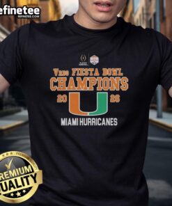 Original Miami Hurricanes Vrbo Fiesta Bowl Champs 2026 T-Shirt featuring team colors and logo, perfect for fans.