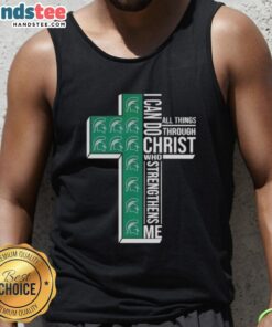 Alt Text: Original Michigan State Spartans women's basketball tank top featuring I Can Do All Things Through Christ design.