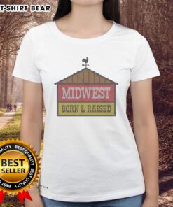 Original Midwest Fuel Ladies Tee, Born and Raised in Indiana, showcasing pride in U.S. heritage and local culture.