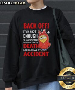 Original Minion wearing a red hoodie with 'Back Off I've Got Enough To Deal With Today' sweatshirt design.