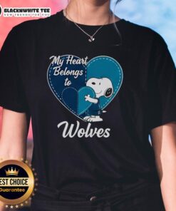 Original Minnesota Timberwolves X Snoopy Cartoon Valentine 2026 Ladies Tee featuring fun graphics and a vibrant design.