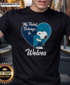 Original Minnesota Timberwolves X Snoopy Cartoon Valentine 2026 T-Shirt featuring playful graphics and team colors.