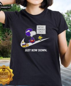 Original Minnesota Vikings Are Number One Just Bow Down Snoopy Ladies Tee featuring a stylish design for fans.