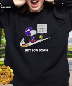 Alt Text: Original Minnesota Vikings Are Number One Just Bow Down Snoopy sweatshirt featuring vibrant graphics and cozy design.