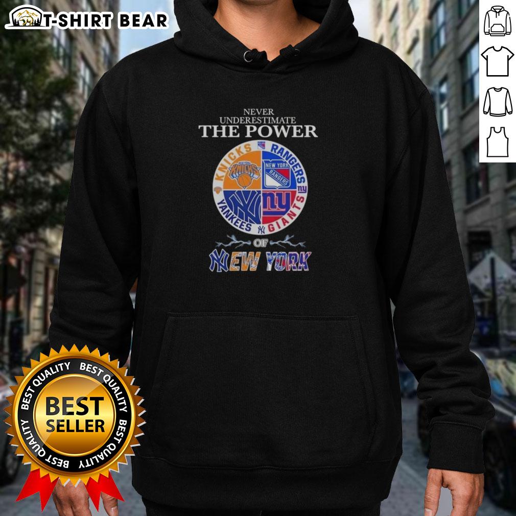 Original Never Underestimate The Power Of New York City Sports Logos Combine Hoodie Stylish hoodie featuring original New York City sports logos, perfect for fans who never underestimate NYC sports power.