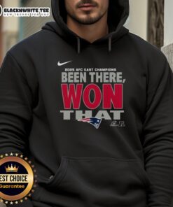 Original New England Patriots 2025 AFC East Champions Hoodie showcasing team colors and logo, perfect for fans.