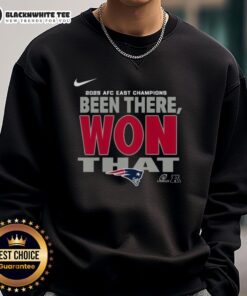 2025 AFC East Champions sweatshirt featuring the original New England Patriots logo, perfect for fans and collectors.