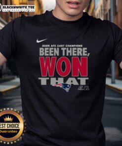 Alt Text: Original New England Patriots 2025 AFC East Champions T-Shirt featuring bold team logo and championship graphic design.