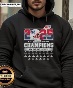 Alt Text: Original New England Patriots 2025 AFC East Division Champions hoodie featuring team logo and championship design.