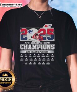 Alt Text: Ladies tee featuring the Original New England Patriots 2025 AFC East Division Champions helmet design.
