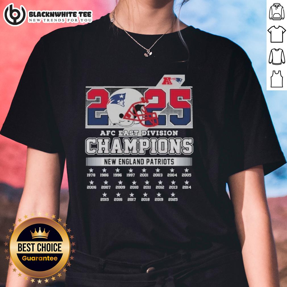 Original New England Patriots 2025 Afc East Divison Champions Helmet Ladies Tee Alt Text: Ladies tee featuring the Original New England Patriots 2025 AFC East Division Champions helmet design.