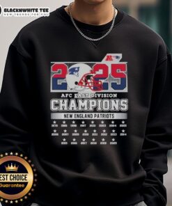 Alt Text: Original New England Patriots 2025 AFC East Division Champions helmet sweatshirt showcasing team pride and style.