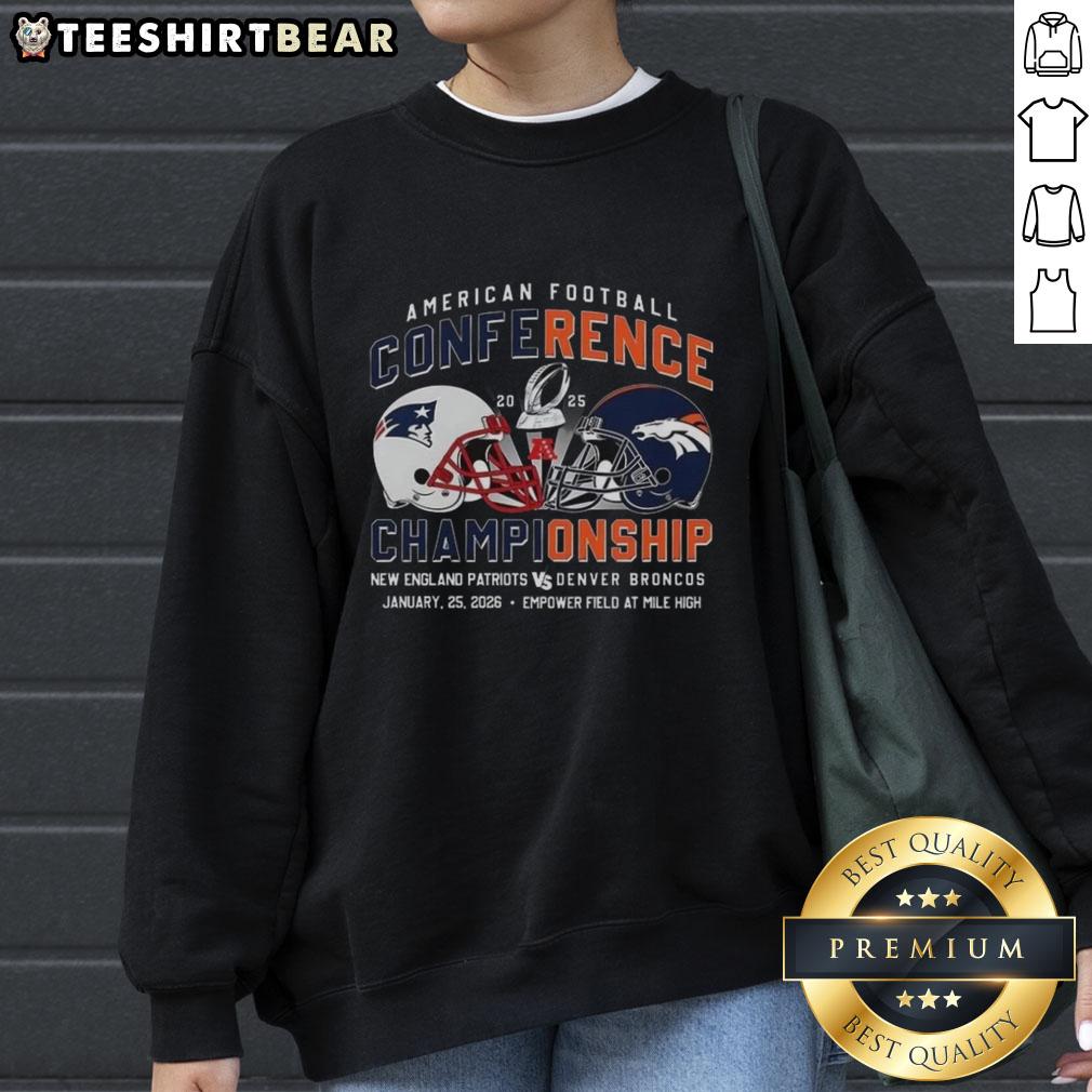 original-new-england-patriots-vs-denver-broncos-american-football-conference-2025-helmet-sweatshirt 2025 Original New England Patriots vs Denver Broncos sweatshirt featuring team helmets for football fans.