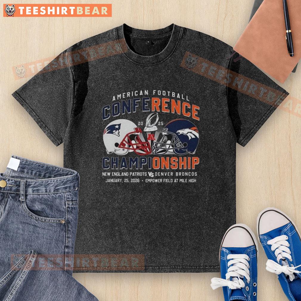original-new-england-patriots-vs-denver-broncos-american-football-conference-2025-helmet-washed-t-shirt Original New England Patriots vs Denver Broncos 2025 helmet graphic on a washed t-shirt, perfect for football fans.