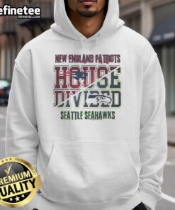Original New England Patriots vs Seattle Seahawks house divided hoodie showcasing team logos for passionate fans.