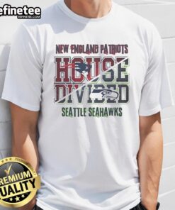 Original New England Patriots vs Seattle Seahawks house divided T-shirt featuring team logos and vibrant graphics.