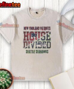 House divided t-shirt featuring New England Patriots vs Seattle Seahawks design for fans of both teams.