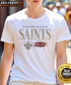 Original New Orleans Saints Super Bowl Champions XLIV T-Shirt featuring team logo and championship graphics.