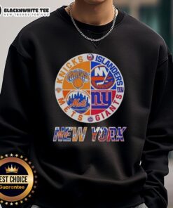 Original New York City Sports Knicks Islanders Giants Mets logos combine sweatshirt for fans and collectors.