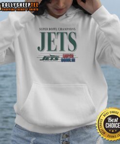 Original New York Jets Football Super Bowl Champions III Hoodie featuring team colors and iconic logo design.