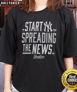 Original New York Yankees 'Start Spreading The News' Bring It Ladies Tee showcasing stylish baseball fan apparel.