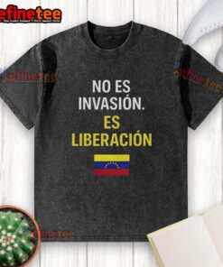 Original No Es Invasion Es Liberacion flag design on a washed t-shirt, showcasing vibrant colors and bold graphics.