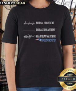 Original Normal Heartbeat graphic on a Patriots Ladies Tee, showcasing a heartbeat line with a deceased heartbeat design.